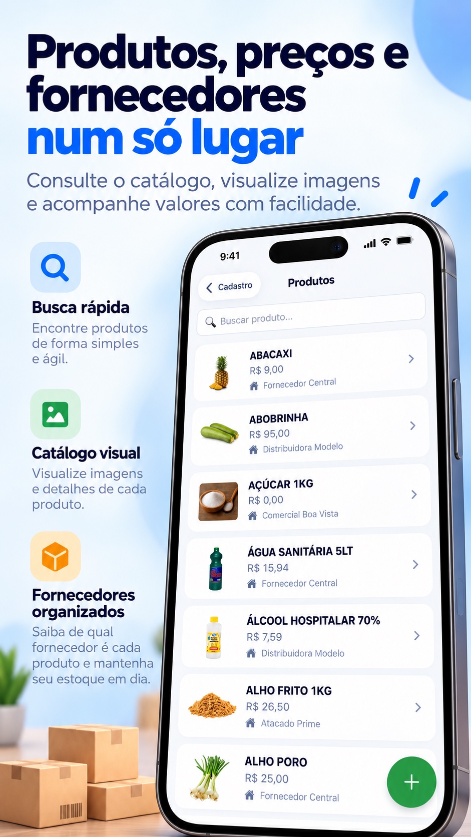 Catálogo do Stock Pro com busca de produtos, imagens, preços e fornecedores