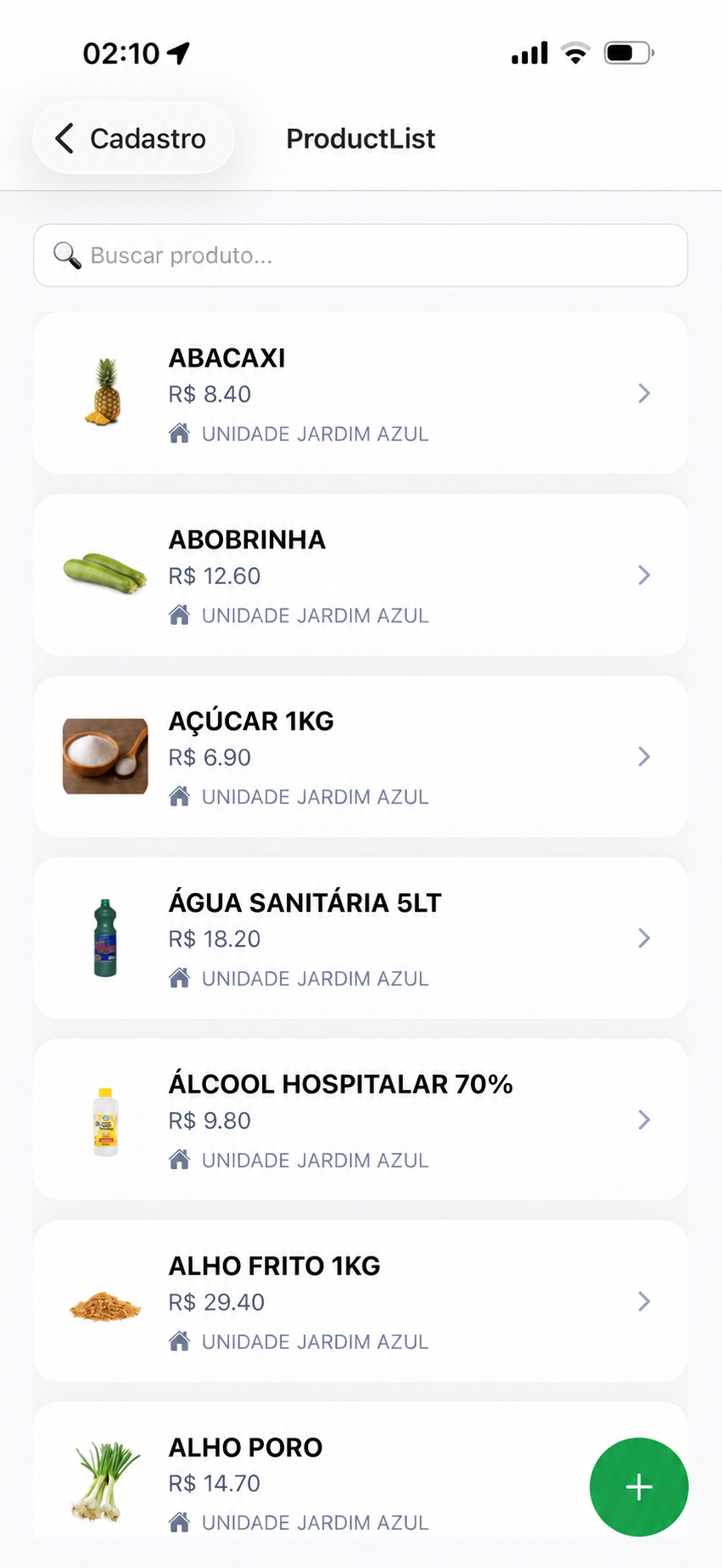 Lista de produtos Stock Pro com imagens e valores